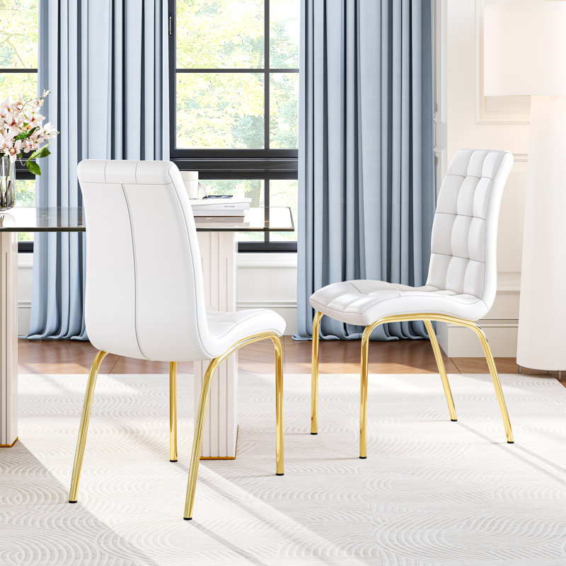 Upholstered Parsons Chair (set Of 4), White, Gold