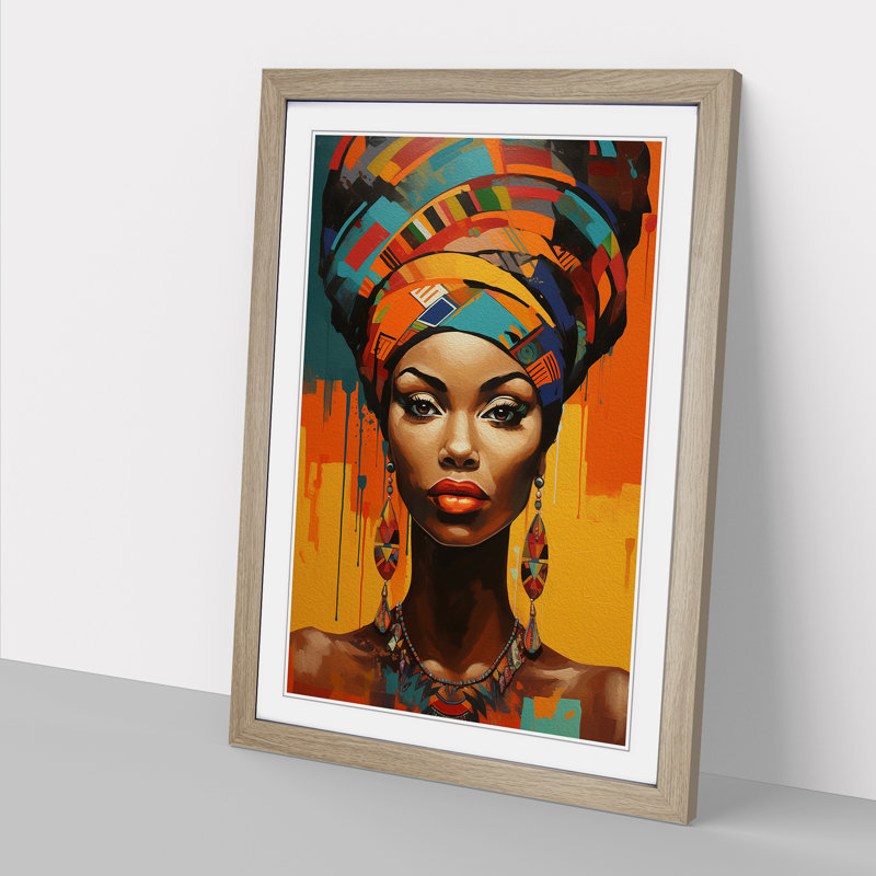 XYZ-FRM-V1223-1776 African Woman Modern 1 Piece Single Picture Frame Wall Art, 34cm H x 25cm W x 2cm D, Oak