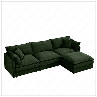 Modular Sectional Sofa, 102 Inch L Shaped Couch Set for Living Room, 3-Seater Comfy Cloud Couches with Movable Ottoman, DIY Combination, Chenille, Gre