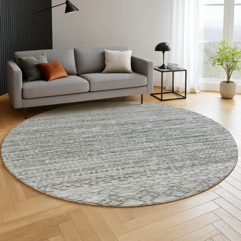 Premium Machine Washable Mayfield AMF2150 Striped Rug, Gray, Round 8'
