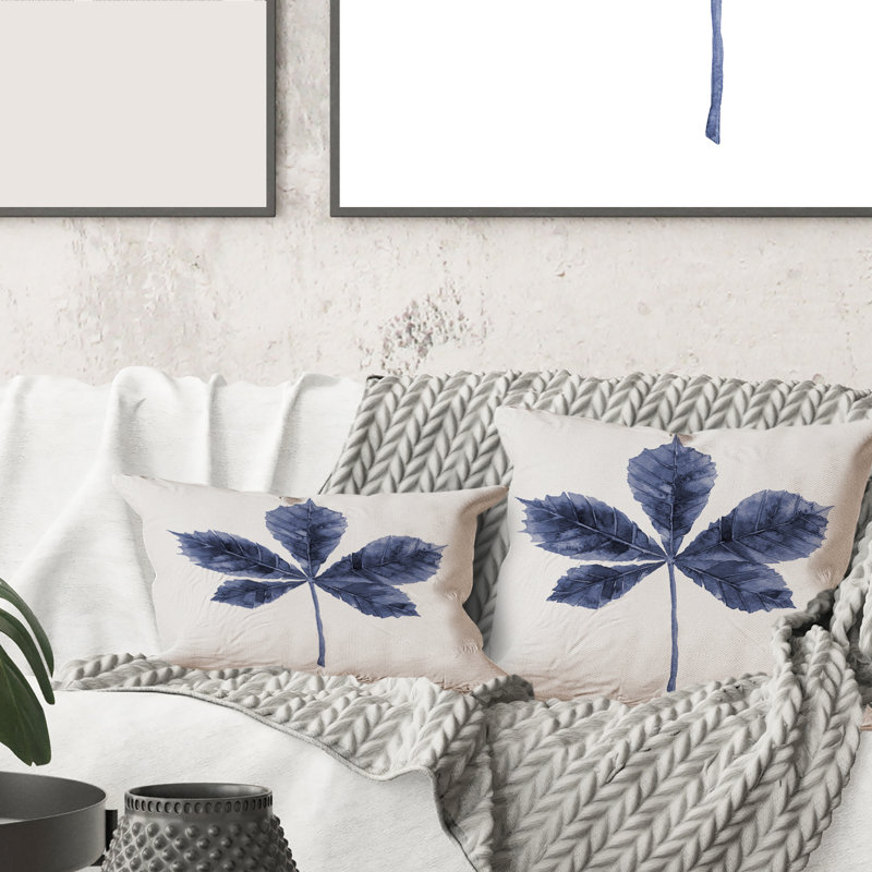 Rectangle, feuille de châtaignier bleu marine - coussin décoratif traditionnel