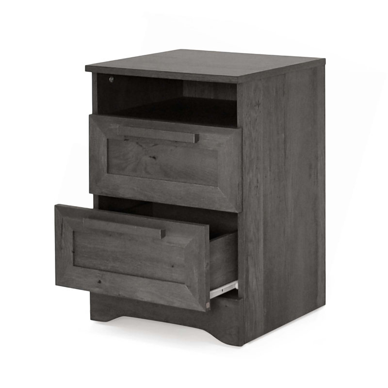 Table de chevet 2 tiroirs avec tablette, Gris