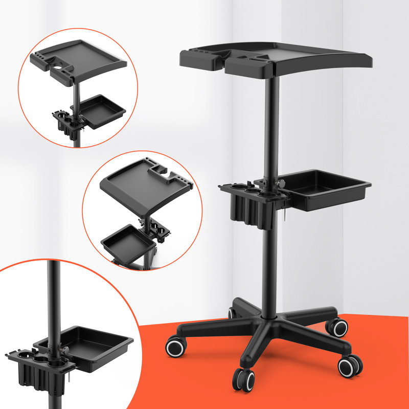 38'' H Two-tier Adjustable Salon Trolley Utility Cart On Wheels