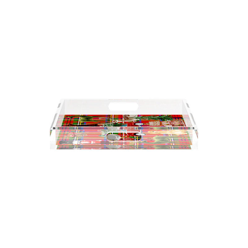 Acrylic Decorative Tray, Plaid , 12"W x 12"D x 2"H