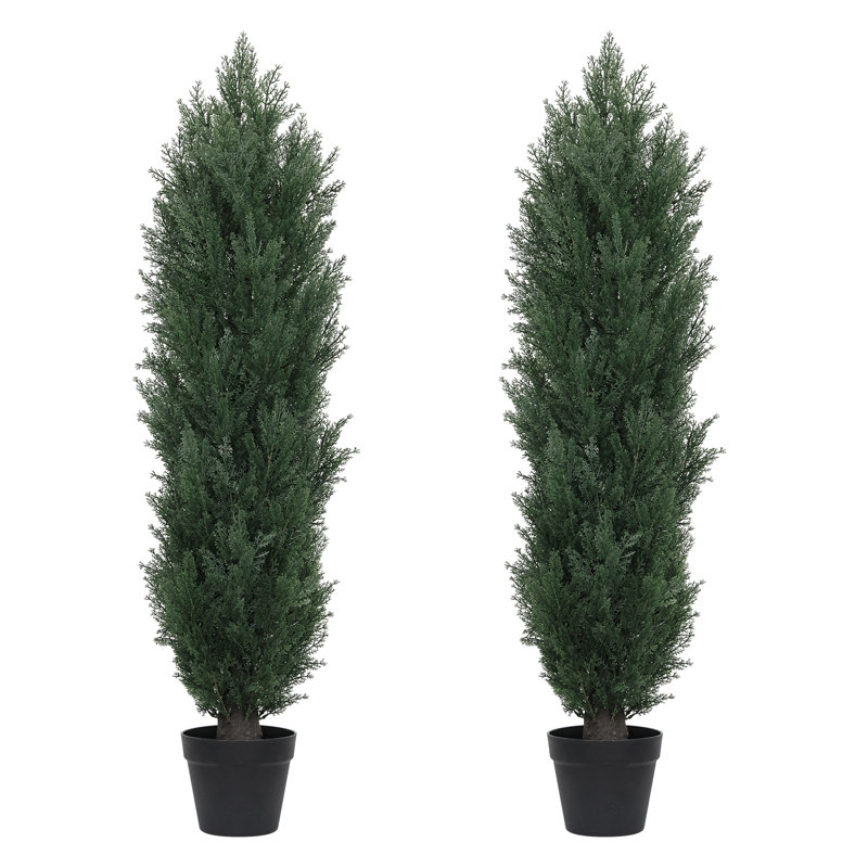 Faux cèdre en pot, 48 po x 16 po x 16 po, Vert foncé