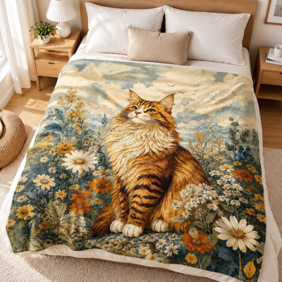 1Pcs Watercolor Cat Print Flannel Blanket – Single-Sided;Artistic DesignCozy and WarmMachine WashableIdeal for Home Decor RelaxationAvailable in Multiple SizesPerfect Sofa Bed UseA Thoughtful Gift Lovers. Beddin