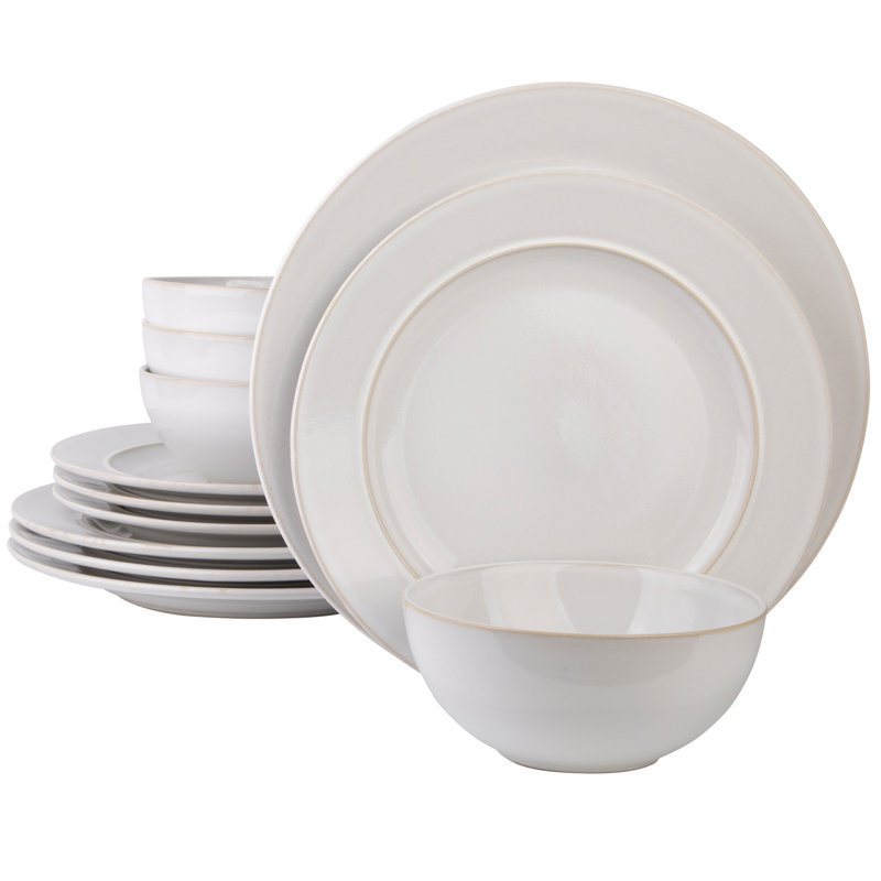 Yamna Stoneware Dinnerware Set 12 Piece - Service for 4, White