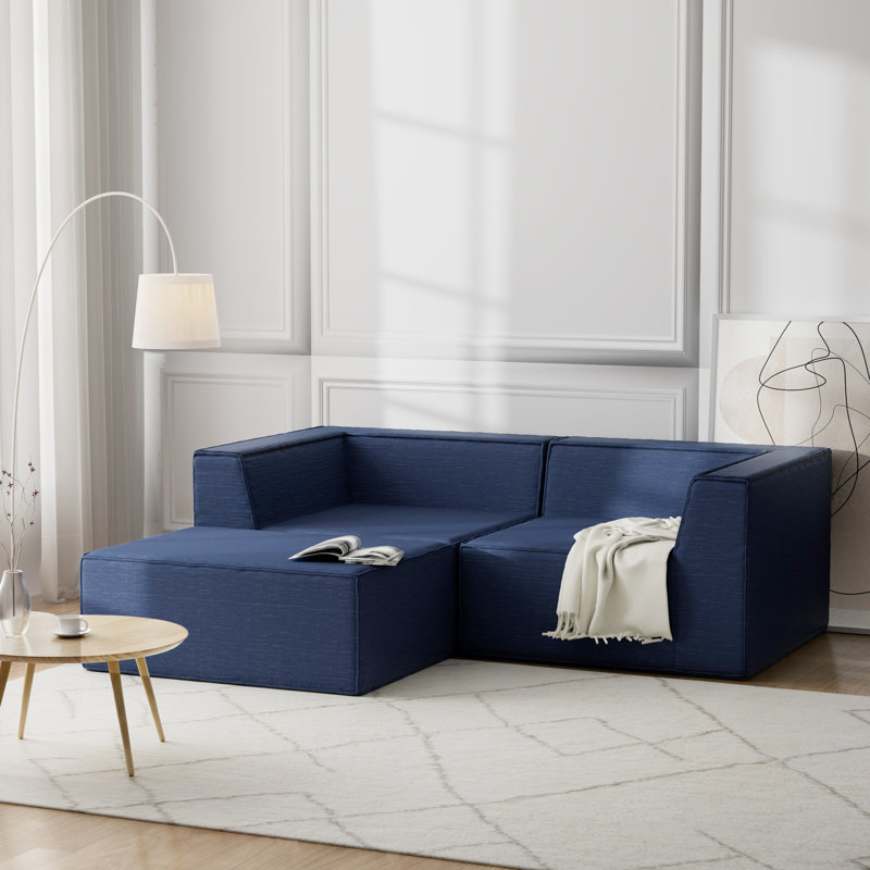 Canapé modulaire rembourré à 3 places Boneless Comfy Cloud, Tissu bleu
