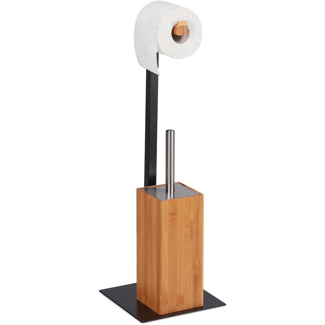 Toilet Accessories Set,Toilet Brush And Paper Roll Holder,Practical Combination,Natural And Black