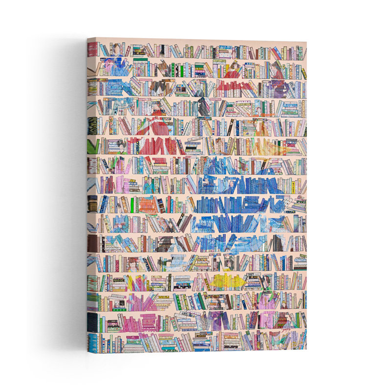 Bibliothèque colorée, étagère, architecture abstraite et vibrante, affiche murale, 48" H x 32" W