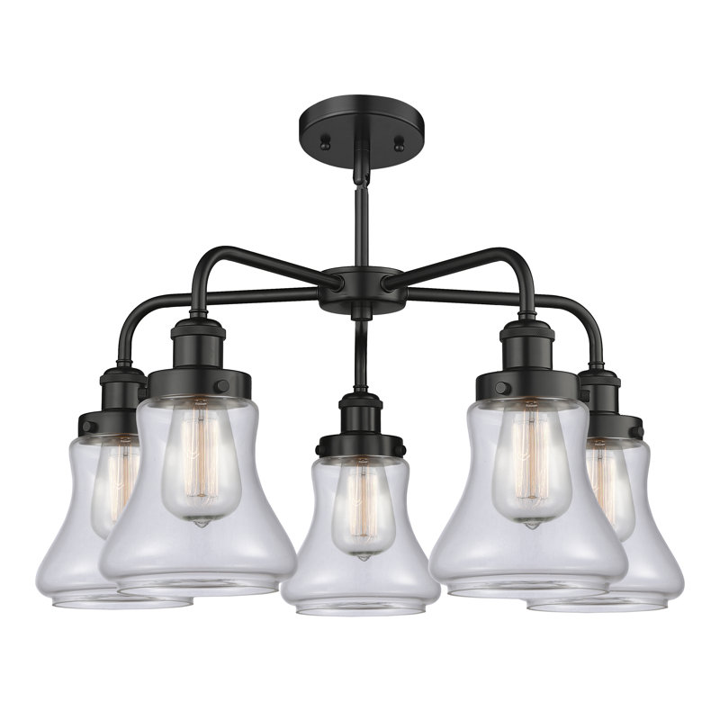 Lustre suspendu 5 lumières 24 po Bhanupriya, Transparent, Noir mat
