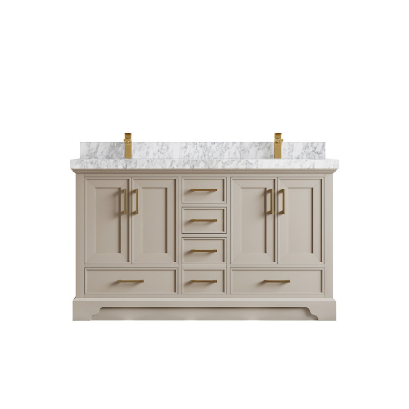 Meuble-lavabo double 60 po avec plateau Charlotte, Marbre de Carrare