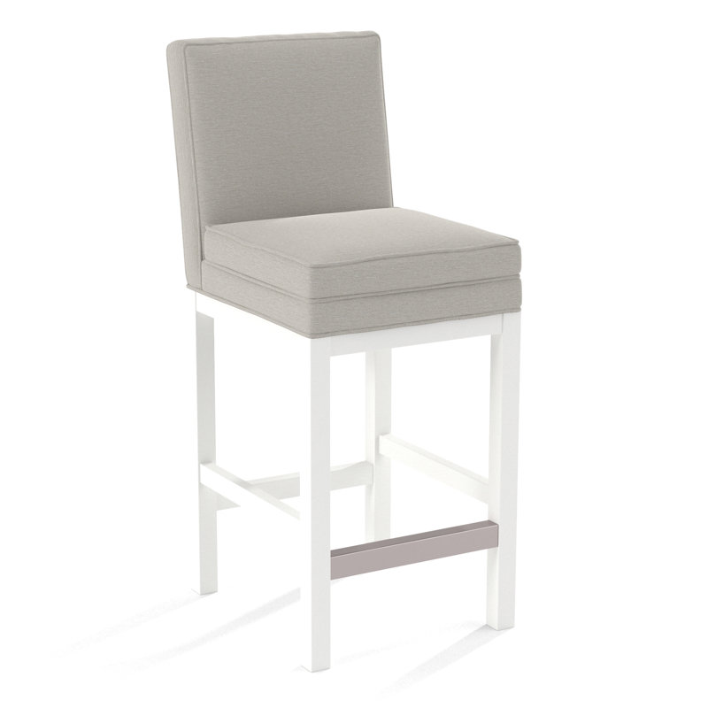 Upholstered Stool, White Performance Fabric; 0851-94, Frost White Finish