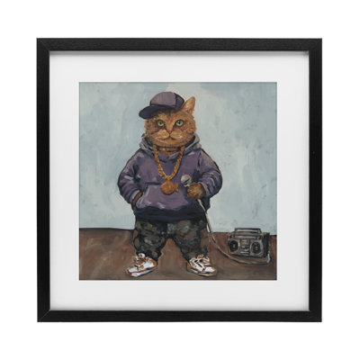 «Urban Hip-Hop Cat», reproduction encadrée sous verre, design par Studio Bautista