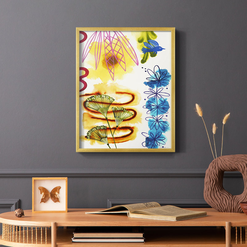 Flower Power I, reproduction encadrée - bois massif, Or, H 10 po x l 8 po