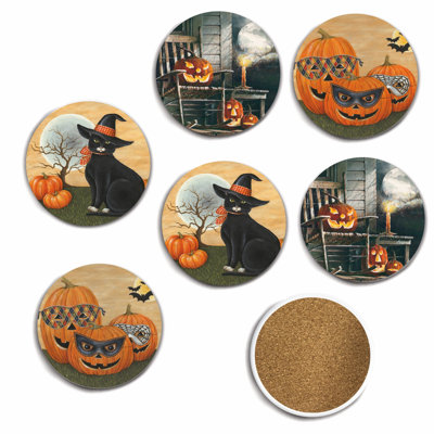Ensemble de sous-verres ronds en céramique 4 po Night Watchman