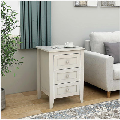 White 3-Drawer Bedside Table with Charging Station and USB Ports as well as Power Outlets, Wooden Bedside Table/End Table for Modern Bedroom Use