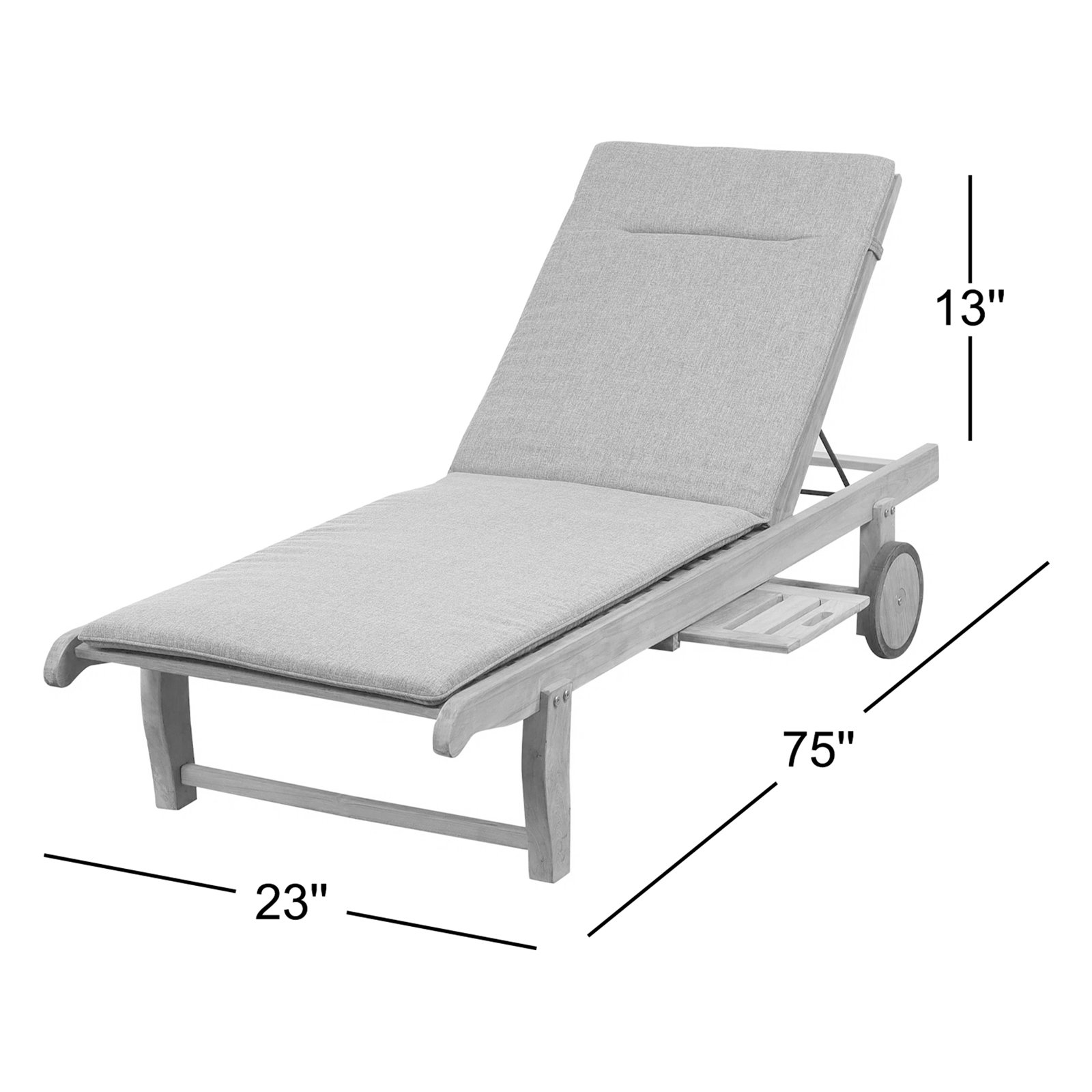 23'' Outdoor Wood Chaise Lounge, Grey
