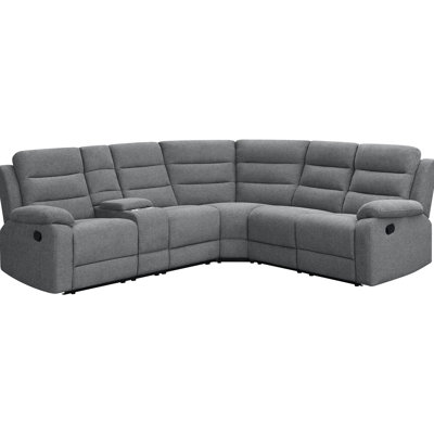 Canapé modulaire Smoke 3, sièges inclinables, mécanisme mural, console de rangement à plateau relevable, porte-gobelets en acier inoxydable, coussins à ressorts ensachés, canapé modulaire incurvé, accoudoirs coussinés, manuel de salon de style transitionnel