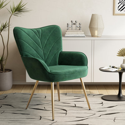 Fauteuil à oreilles, fauteuil demi-tonneau moderne avec pieds en métal doré, fauteuil pour salon, chambre à coucher ou meuble-lavabo