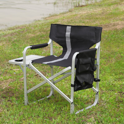 1-piece Padded Folding Outdoor Chair with Side Table and Storage Pockets,Lightweight Oversized Directors Chair for indoor by Arlmont & Co.