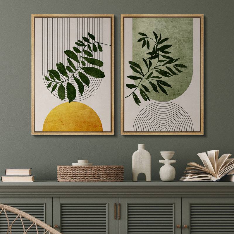Natural Framed Green and Yellow Plant Canvas Print Set