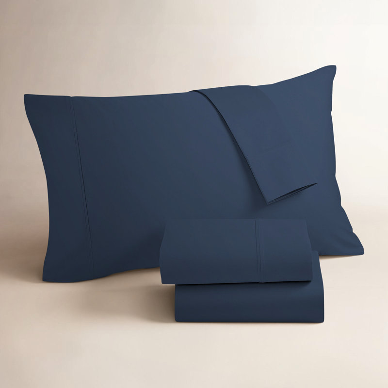 Ensemble de draps Ultimate Percale 100% coton, Ensemble de draps pour très grand lit avec 2 taie, Bleu marine