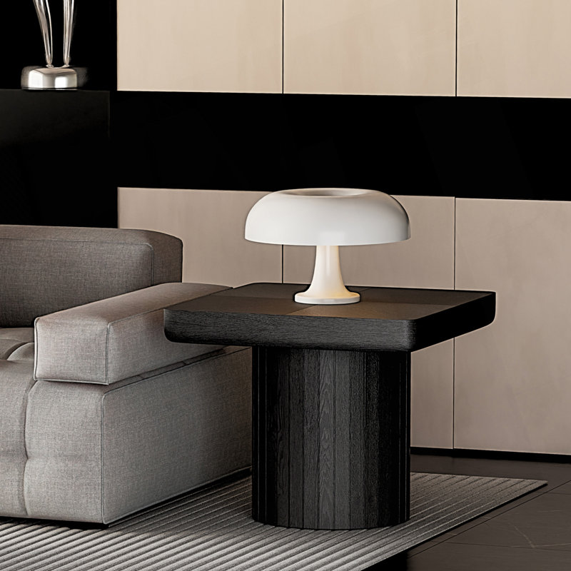 Table de bout moderne en bois massif de 23,6 po avec plateau de parquet et base cylindrique, parfaite pour les salons contemporains