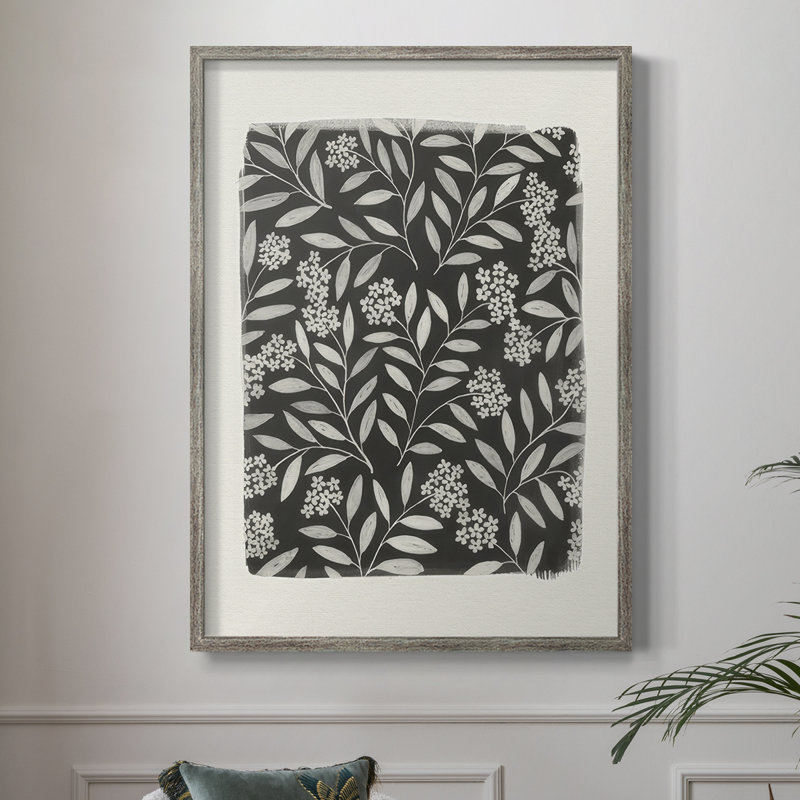 Reproduction encadrée de motif floral rétro II - bois massif