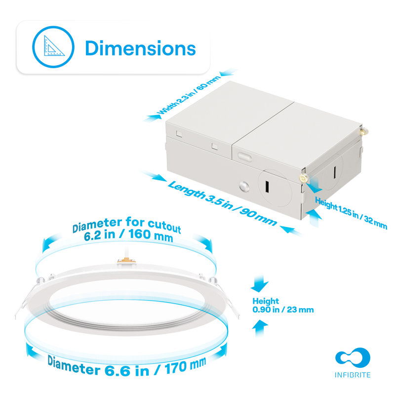 Ensemble de 6 lumières à DEL encastrées Infibrite Thin, 3000 K, 6 pouces, Blanc