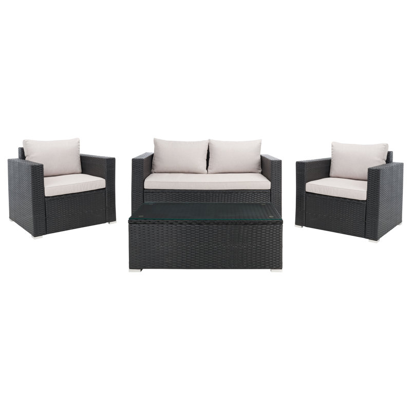 Hardesty 4 - Person Patio Conversation Set with Cushions, Black Frame/Light Gray Cushion