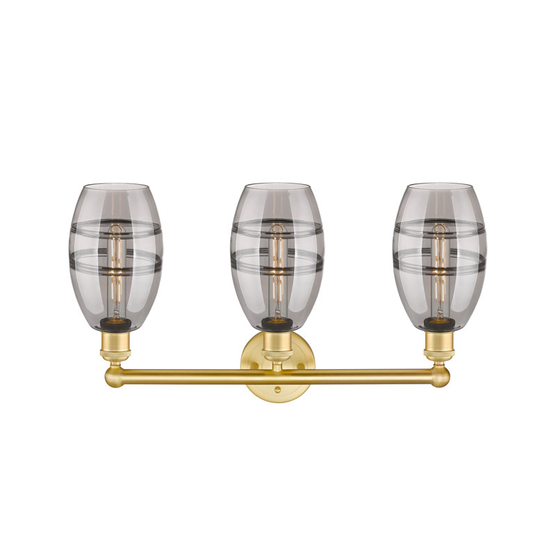 Éclairage pour meuble-lavabo à 3 lumières à intensité variable Kusham, Or satiné, Gris fumée clair