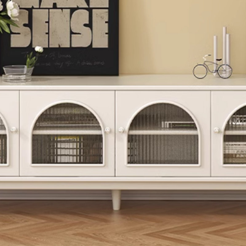 Meuble télé en bois massif de style rétro, Blanc, 70.86"