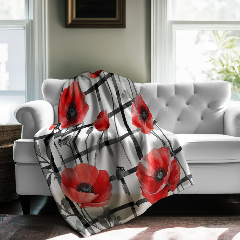 Splashy Poppy Ensemble - Jeté de qualité supérieure Sherpa, 60 po x 80 po