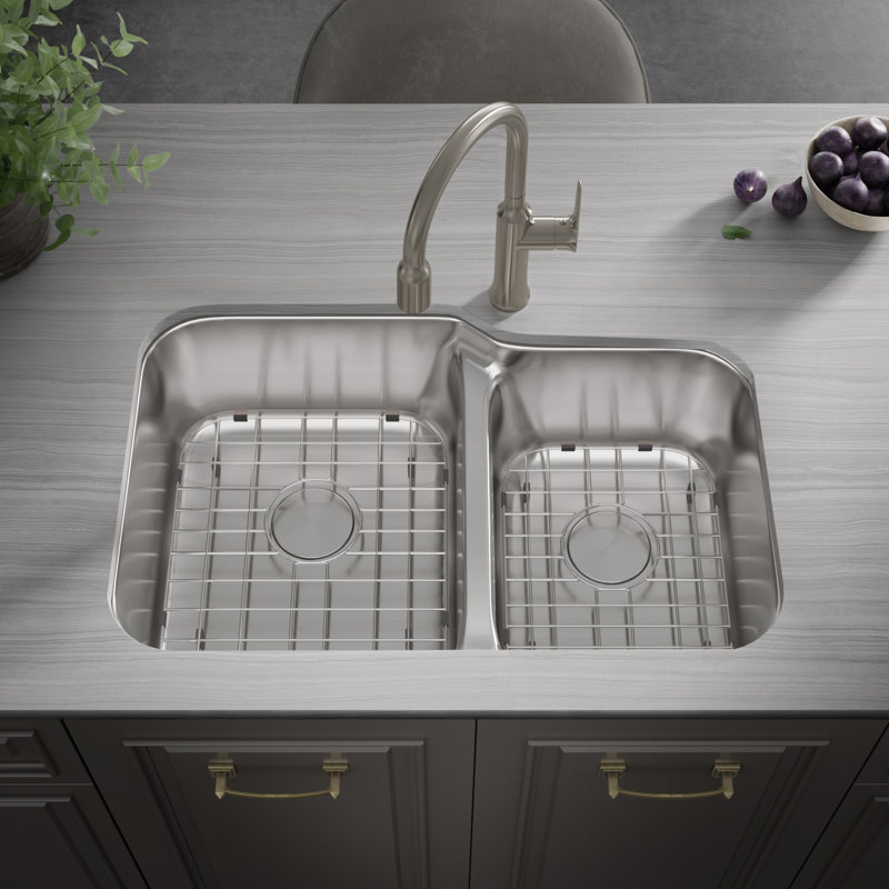 Évier de cuisine à double cuve avec filtre à panier encastrable l 32 po x l 21 po