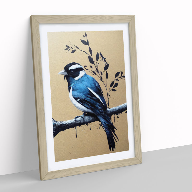 Handsome Bird - Single Picture Frame Painting, 64cm H x 46cm W x 2cm D, Oak