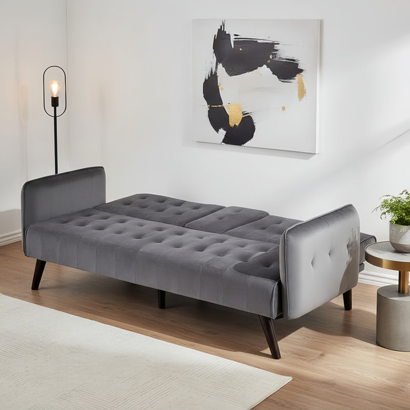 Canapé 3 places moderne gris foncé foncé, canapé-lit pliant capitonné en velours avec porte-gobelets, peu encombrant pour les petites pièces.