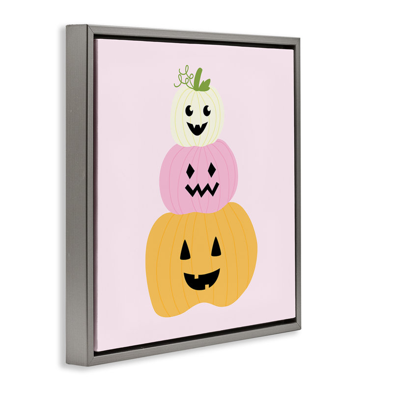 Cadre flottant pastel Happy Jack-o-Lanterns, design par Sazerelli Designs, H 18 po x l 18 po, Cadre flottant gris lustré