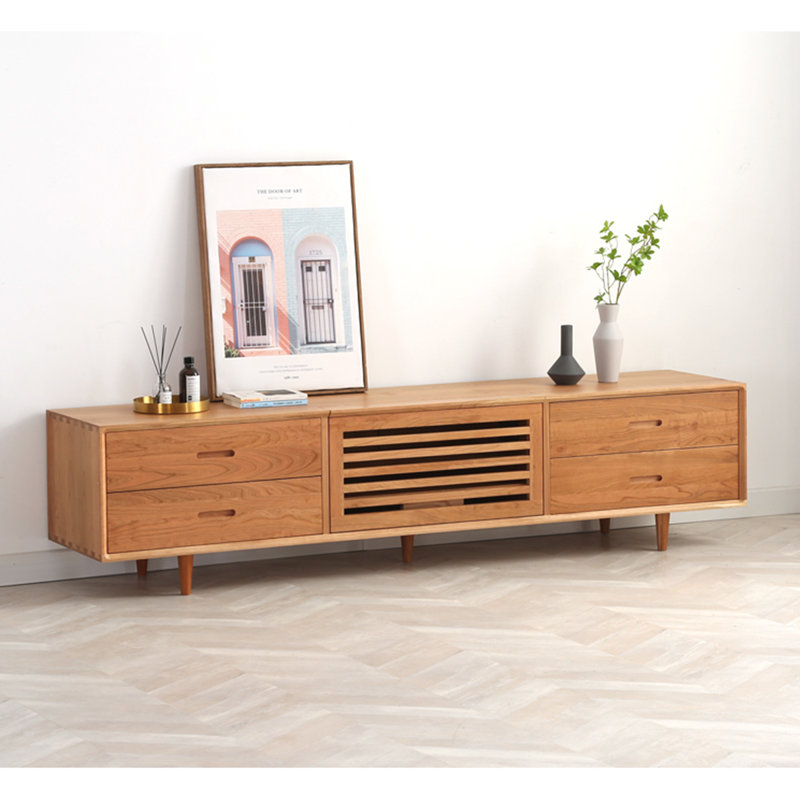 Meuble télé en bois de cerisier de style nordique, 19.7"H x 82.7"L x 17.7"W