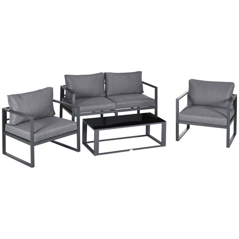Outsunny 4 Pieces Garden Sofa Set Bench Side Table Patio Grey