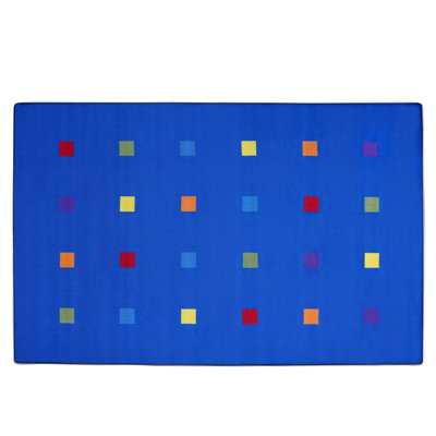 KidCarpet Seating Squares Multi On Blue, with 24 Seats7'6" x 12' Rectangle Educational Rug for Home or School Learning Area | Area Rug for Kids