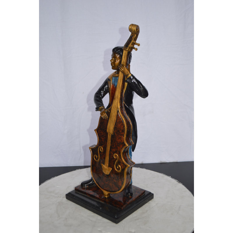 Musician Playing His Cello Bronze Statue -  Size: 8"L x 10"W x 23"H.