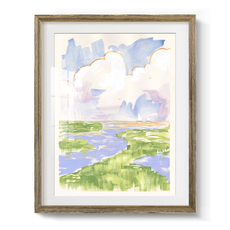 Low Country River Vista II, Papier avec cadre noyer, Blanc, 20" H x 16" W