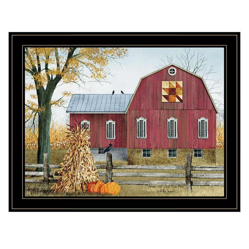 «Autumn Leaf Quilt Block Barn» par Billy Jacobs, reproduction encadrée prête à accrocher, H 21 po x l 1 po x P 27 po