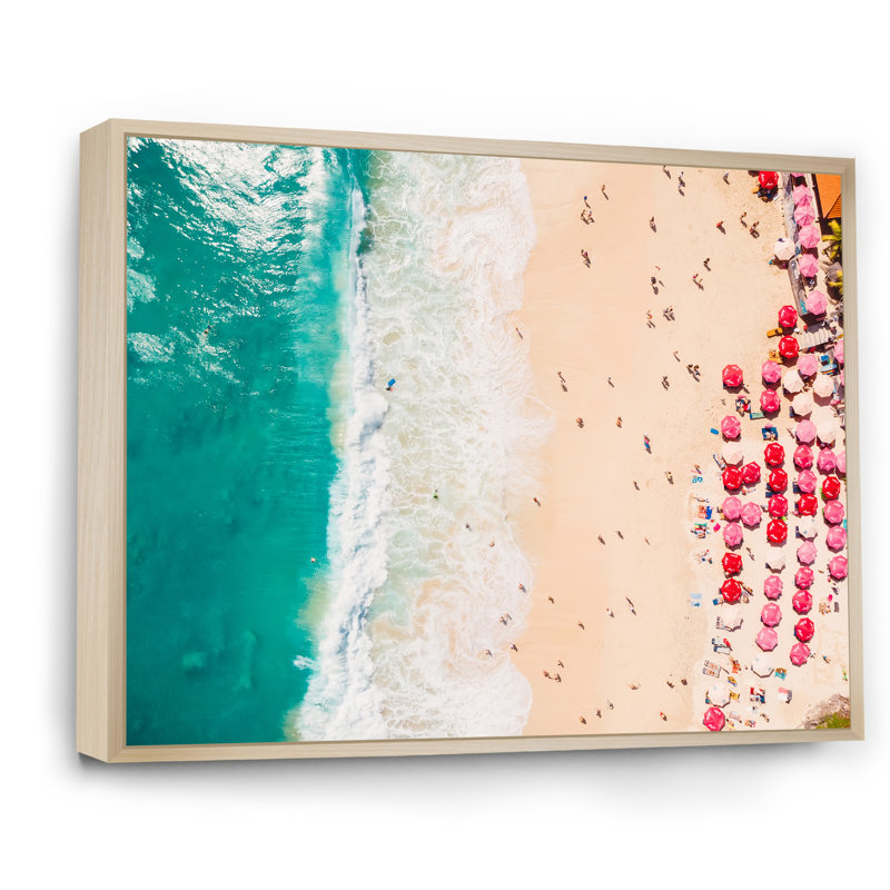«Coastline Ocean Beach Aerian View», reproduction sur toile, H 12 po x l 20 po x P 1 po, Cadre flottant brun