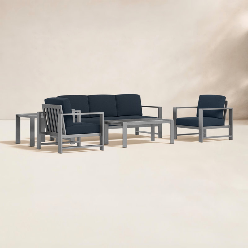 Dulcie 5 Person Seating Set with Sunbrella® Cushions, Canvas Navy Sunbrella® Canvas