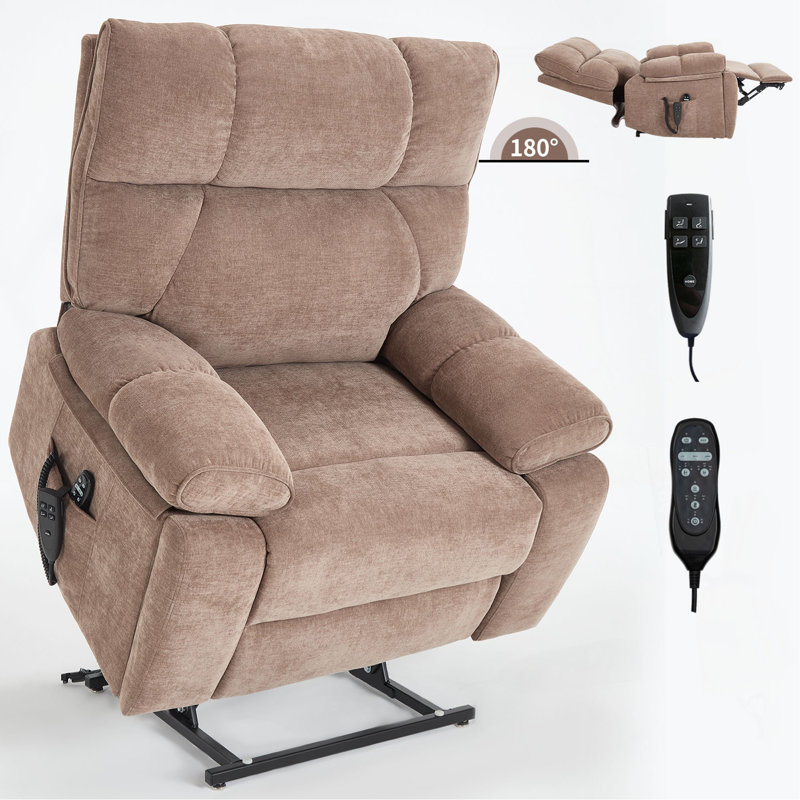 Heat Massage Dual Motor Infinite Position Up To 350 LBS Large Electric Power Lift Recliners With Hidden Cup Holders, Power-Remote, Medium-Firm And Heavy Duty