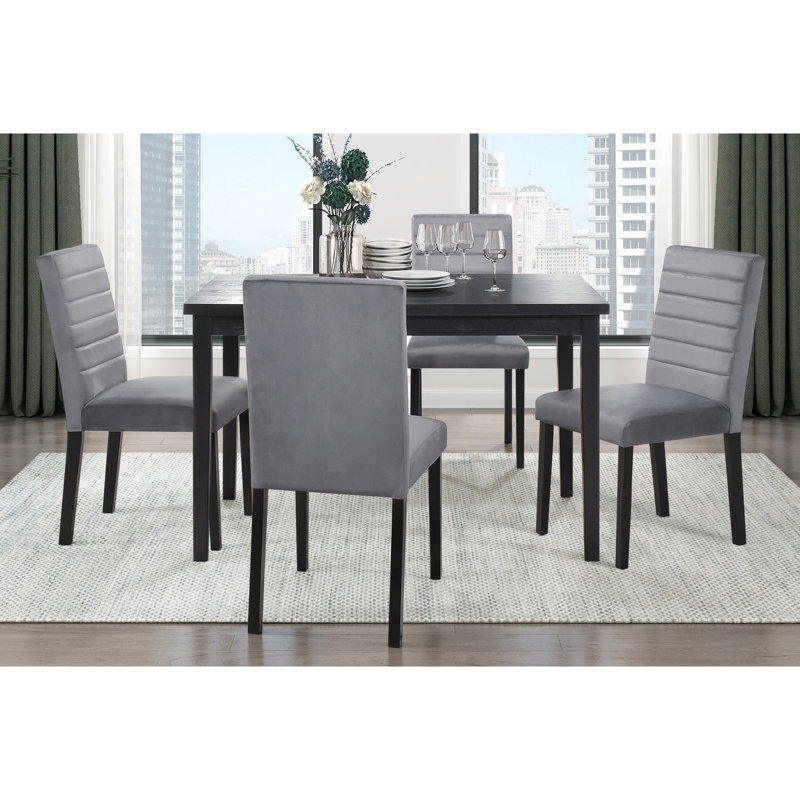 Ensemble de 2 chaises de salle à manger décontractées, revêtues de velours gris, structure en bois noir