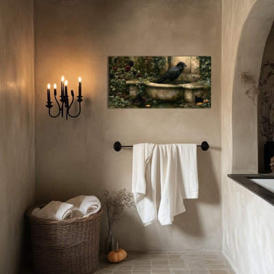 Reproduction d'art sur toile d'Halloween, corbeau, décoration gothique, fantaisie sombre, décoration de maison de sorcière pour le salon, hall d'entrée, peinture sur toile effrayante prête à être accrochée, toile tendue avec cadre en pin, 40 po x 20 po