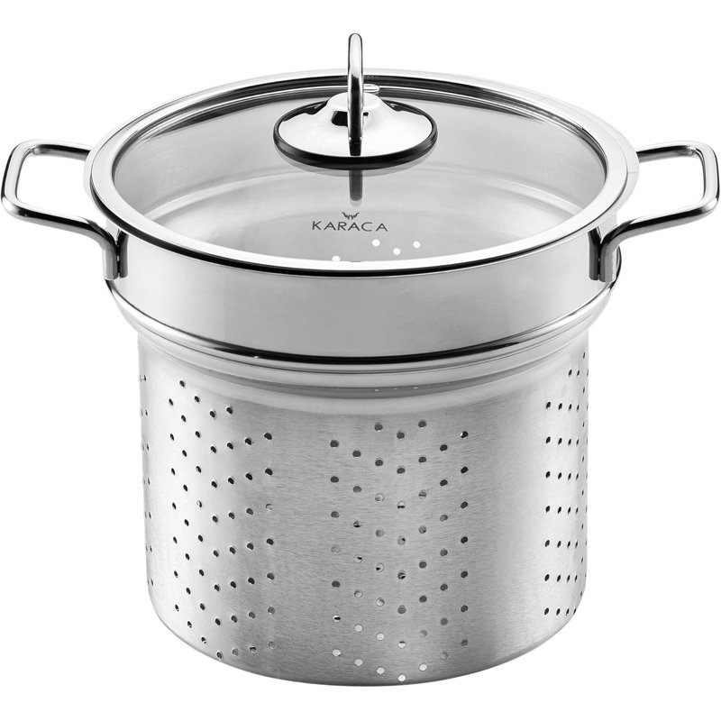 Karaca Love of Kitchen Stainless Steel Induction Spaghetti Stockpot with Lid, 20cm, Silver